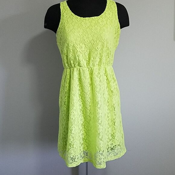 Maurices Neon Green Lace Dress (Medium) - Picture 2 of 5
